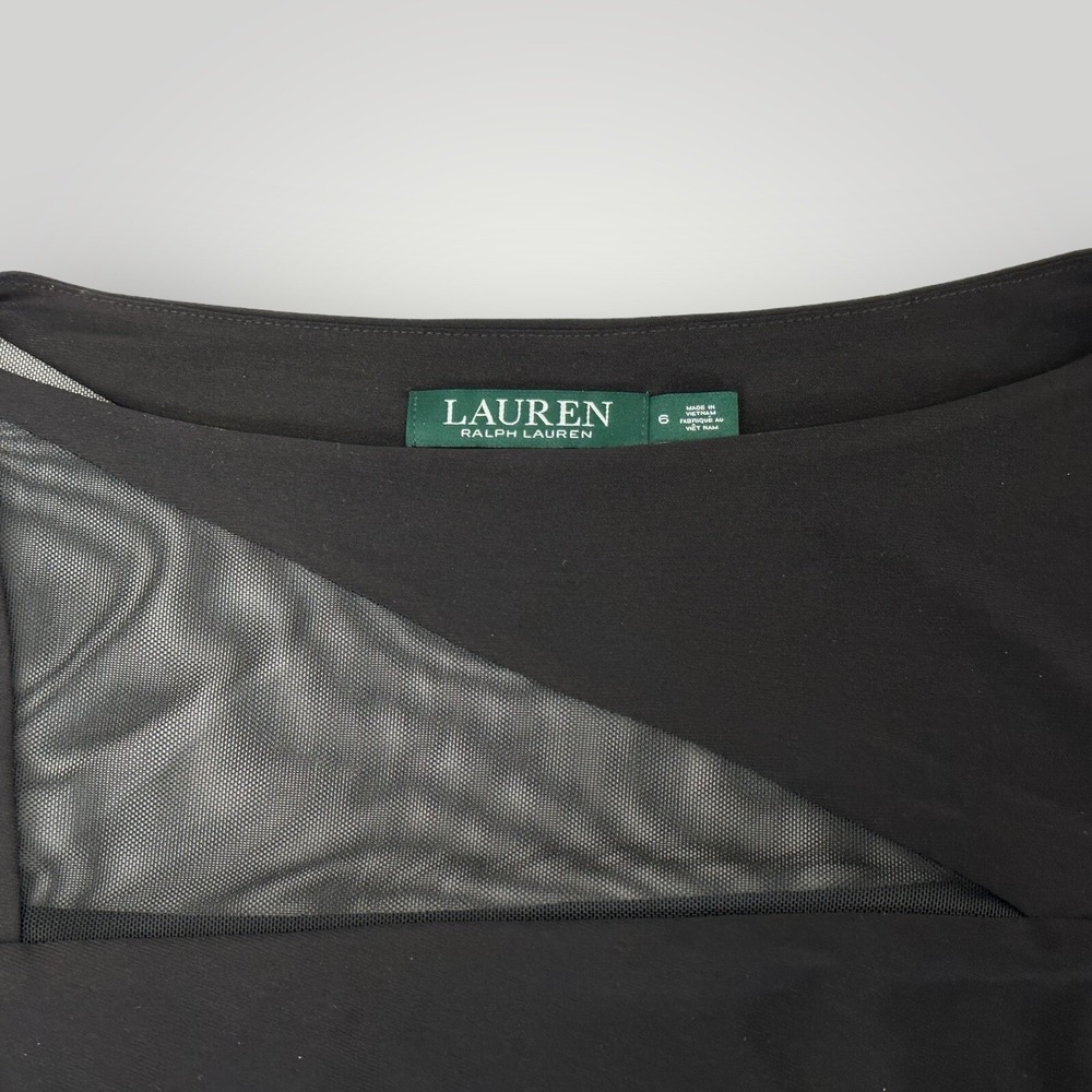 Ralph Lauren Black Dress Size 6 Ruched Waist-Mesh Neckline Cocktail Party - Picture 4 of 5